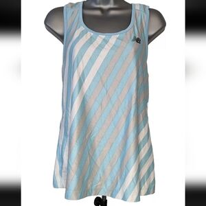 New Balance NB Dry Racer back Sleeveless Blue Striped Tank Shirt Womens Large L